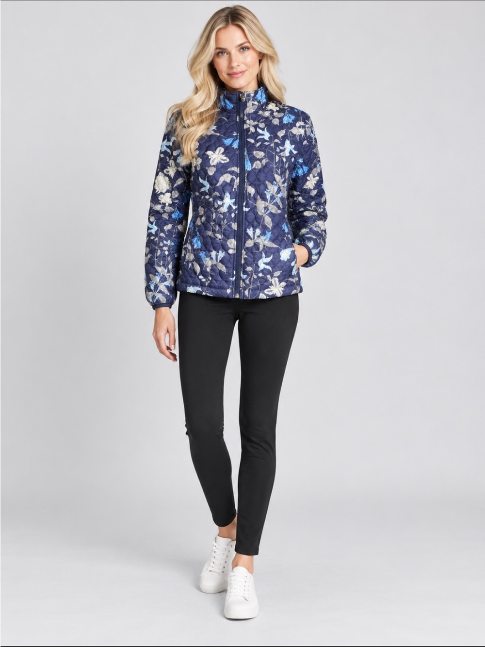 LandsEnd Women’s Packable Primaloft Jacket Bluebell Floral  Lightweight Warmth